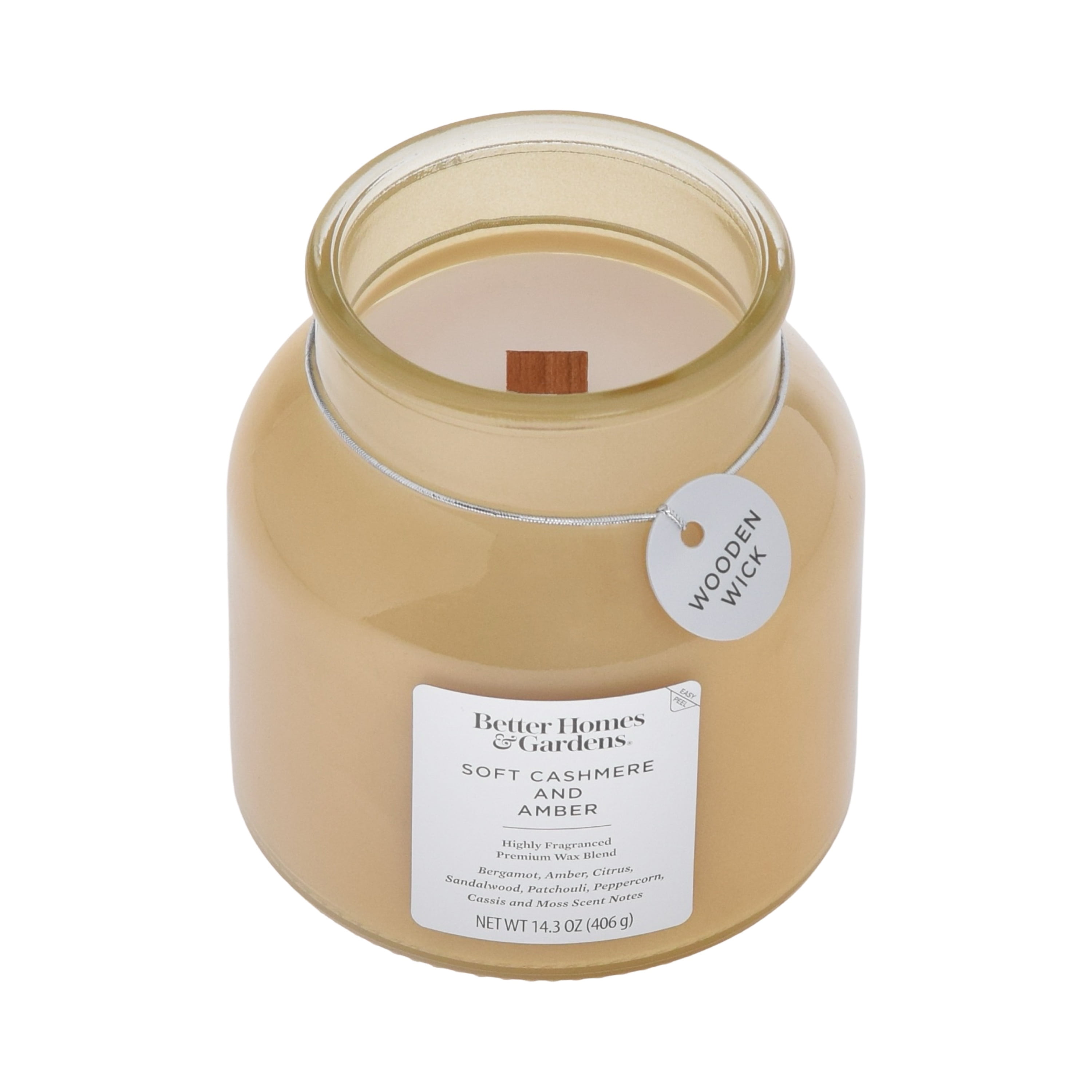 Better Homes & Gardens Soft Cashmere & Amber Scented Wooden Wick 14.3 oz Jar Candle