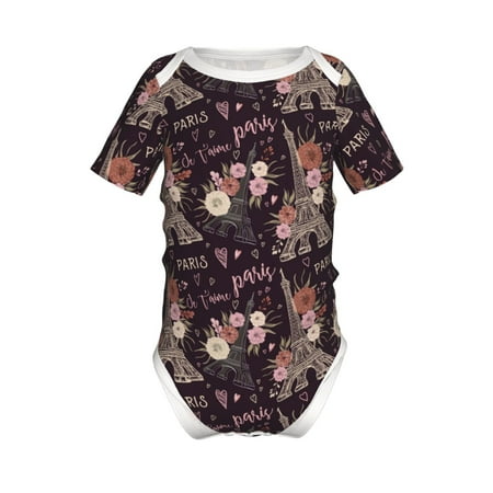 

Adobk Romantic Paris Print Baby Climbing Clothes Jumpsuit Rompers Classic Rompers Child Short sleeve Bodysuits-3 Months
