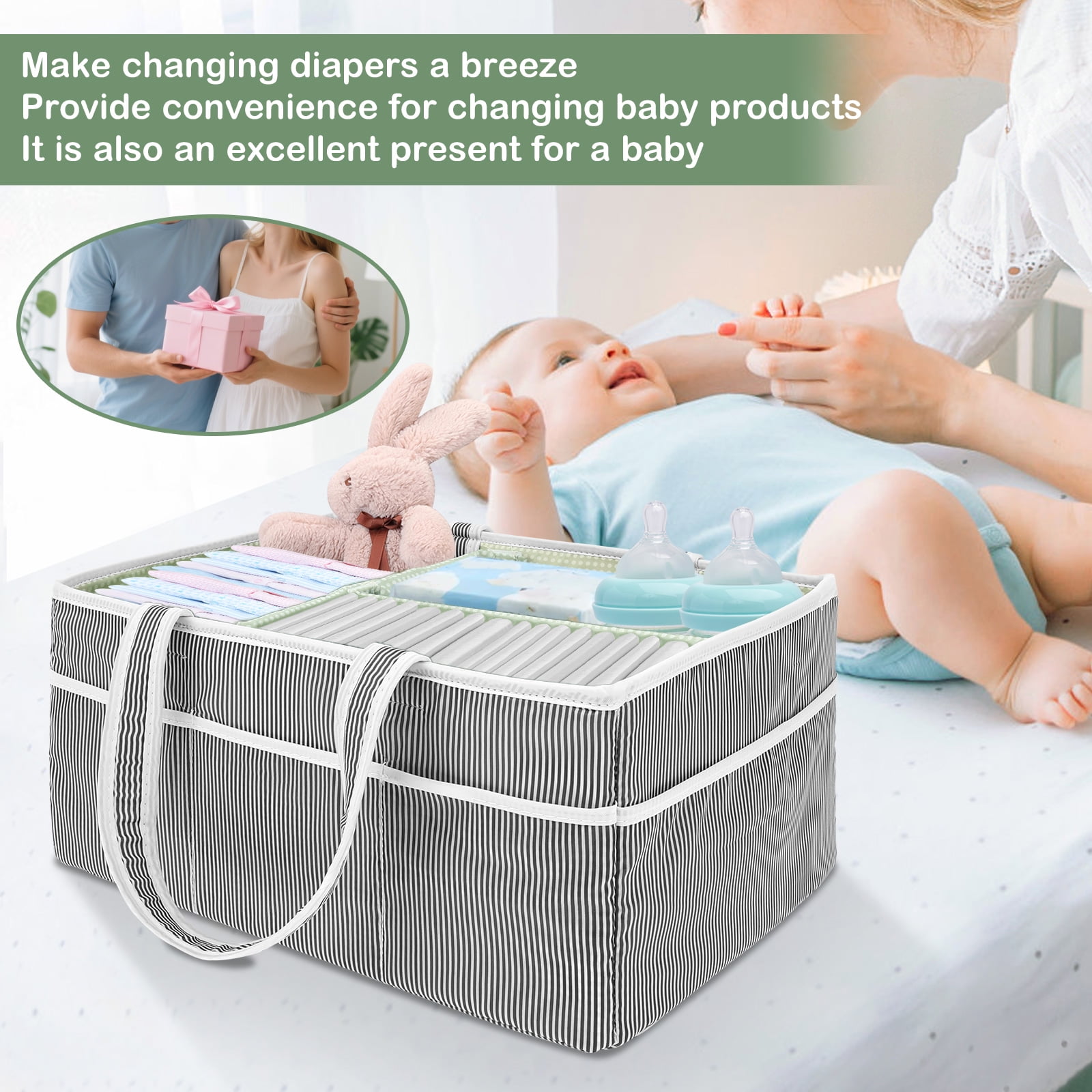 FKSZLL Baby Diaper Caddy Organizer Portable Nursery Storage Basket with Handle for Changing Table Newborn Essentials Baby Shower Presents and Registry Must Haves