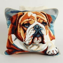 Latch Hook Kits Pillow Bulldog 17X17 In Printed Canvas Cushion Crochet Yarn Needlework Hook Latch Diy Kit Embroidery Pillowcase Rug Cover Home Sofa Christmas Decoration