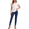 thumbnail image 2 of Blusa de manga corta con volantes Inspire Chic para mujer, cuello redondo, texturizada, casual de verano, talla XS, blanca, 2 of 6