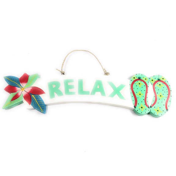 Relax Beach Sign w/ Plumeria & Slippers 18" - Turquoise | #snd25127t