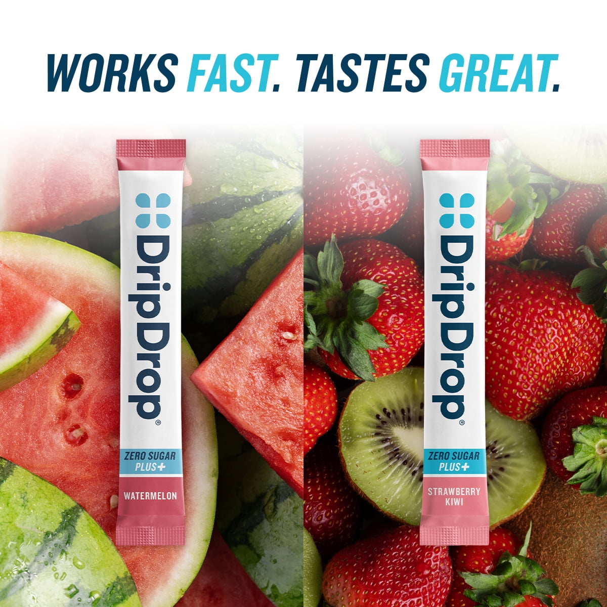 DripDrop Zero Sugar Fast Hydration - Watermelon and Strawberry Kiwi Electrolyte Powder Drink Mix, 10 Count, 0.20 oz
