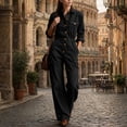 thumbnail image 7 of ClodeEU Women's Button Down Collared Long Sleeve Jumpsuit,High Waist Wide Leg Romper with Pockets ,Women's Plus XXXL, 7 of 7