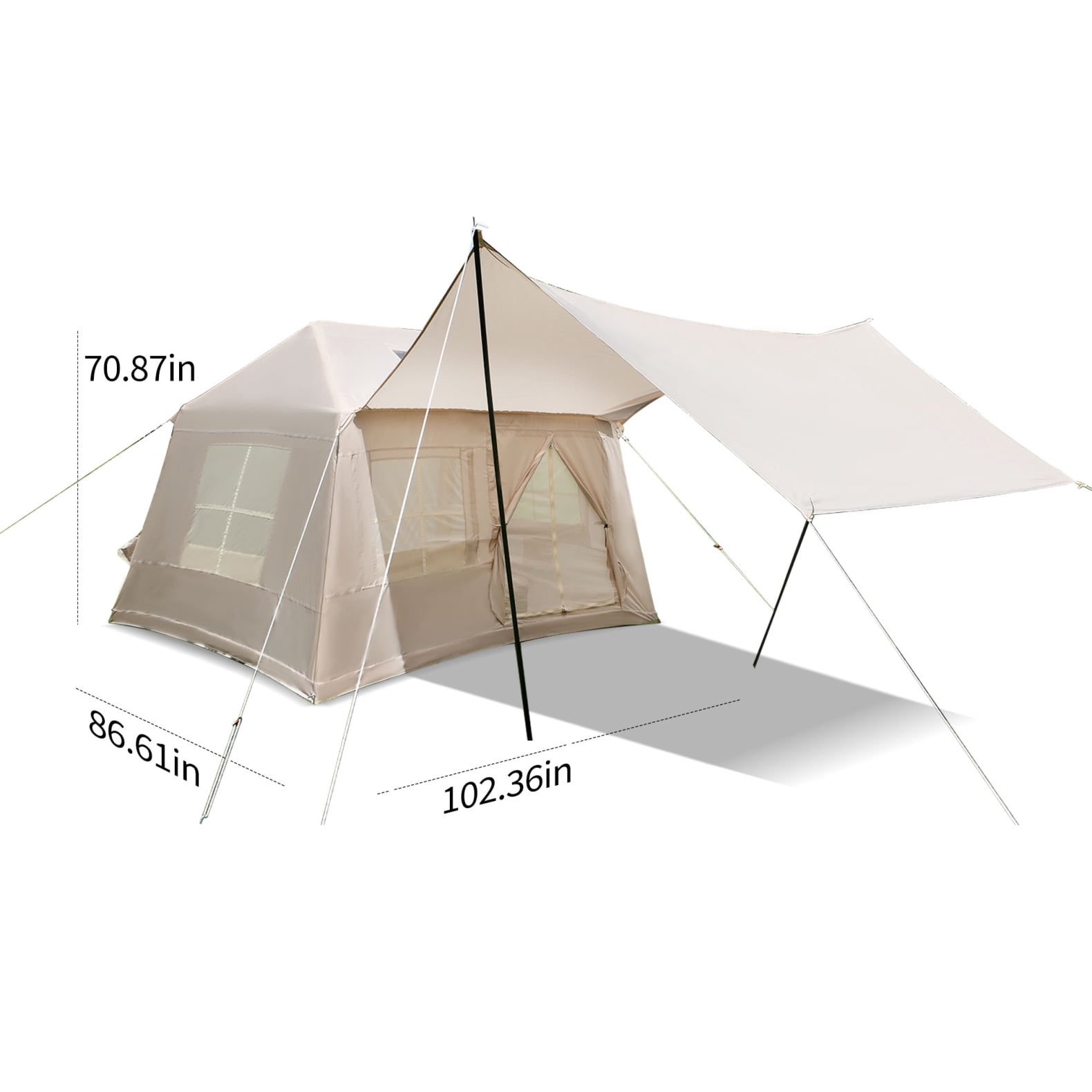 Inflatable Camping Tent with Pump and Awning, Easy Set up 3-4 Person Family Glamping Tent with 5 Windows, 4 Seasons Waterproof Oxford Air Tent for Outdoor