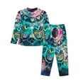 thumbnail image 2 of Kll Watercolor Mandala Print Women'S Long Sleeve Pajamas With Pants Sleepwear Loungewear 2 Set-Large, 2 of 9