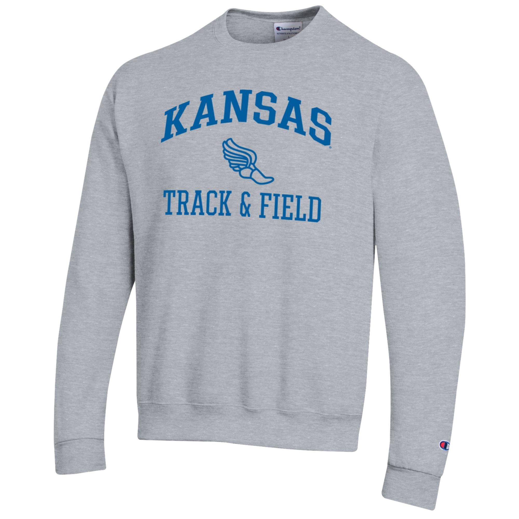 Men's Champion  Gray Kansas Jayhawks Track & Field Icon Powerblend Pullover Sweatshirt