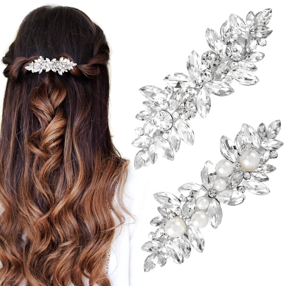 TUWAFE Rhinestone Hair Clip Pearl Barrette Bobby Pin French Bride Wedding Prom Woman