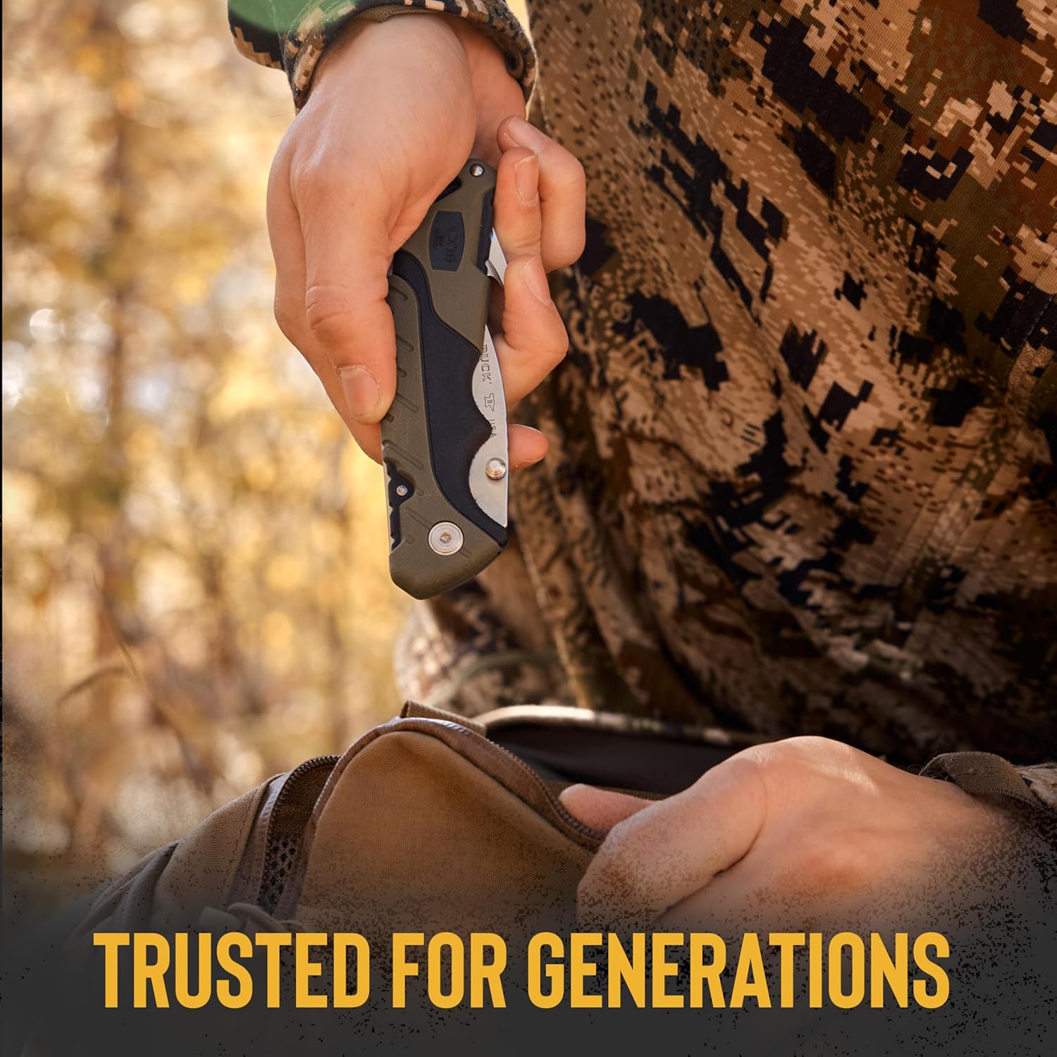 Buck Knives 660 Large Folding Pursuit Guthook Hunting Knife, 3-1/2" Blade, Nylon Handle, Green, 3.6 oz