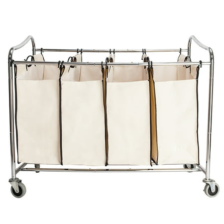 Ktaxon 4 Bag Laundry Sorter Cart Rolling Hamper Cart Organizer Storage ...