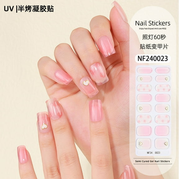 Gel nail stickers French hot stamping UV light therapy semi-cured nail stickers ice transparent nail stickers