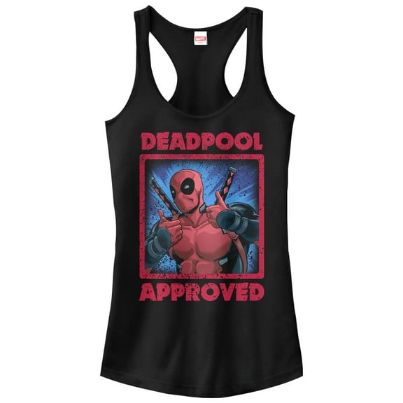 Junior's Marvel Deadpool Approved  Racerback Tank Top Black Large