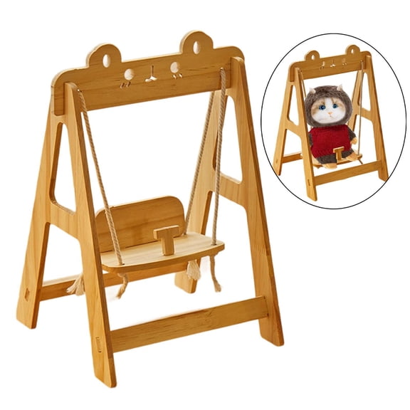 Lazsy Doll Swing Easy Assembly Wood Cute Accessories Photo Props for Doll Lounge Chair Rabbit