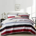 thumbnail image 2 of Flymme Striped Comforter Set Queen Size 7 Piece Bed in a Bag Red Black Patchwork Striped Comforter and Sheet Set Soft Microfiber Complete Bedding Set, 2 of 8