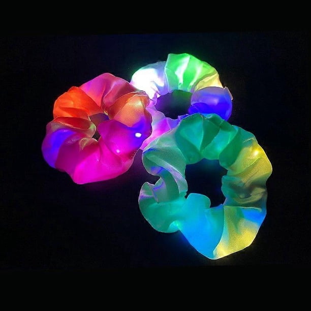 5pcs Light Up Scrunchies: LED Light Up Hair Scrunchies Colorful Glow Elastic Hair Ties Girls Women for Halloween Neon Parties Rave Accessories