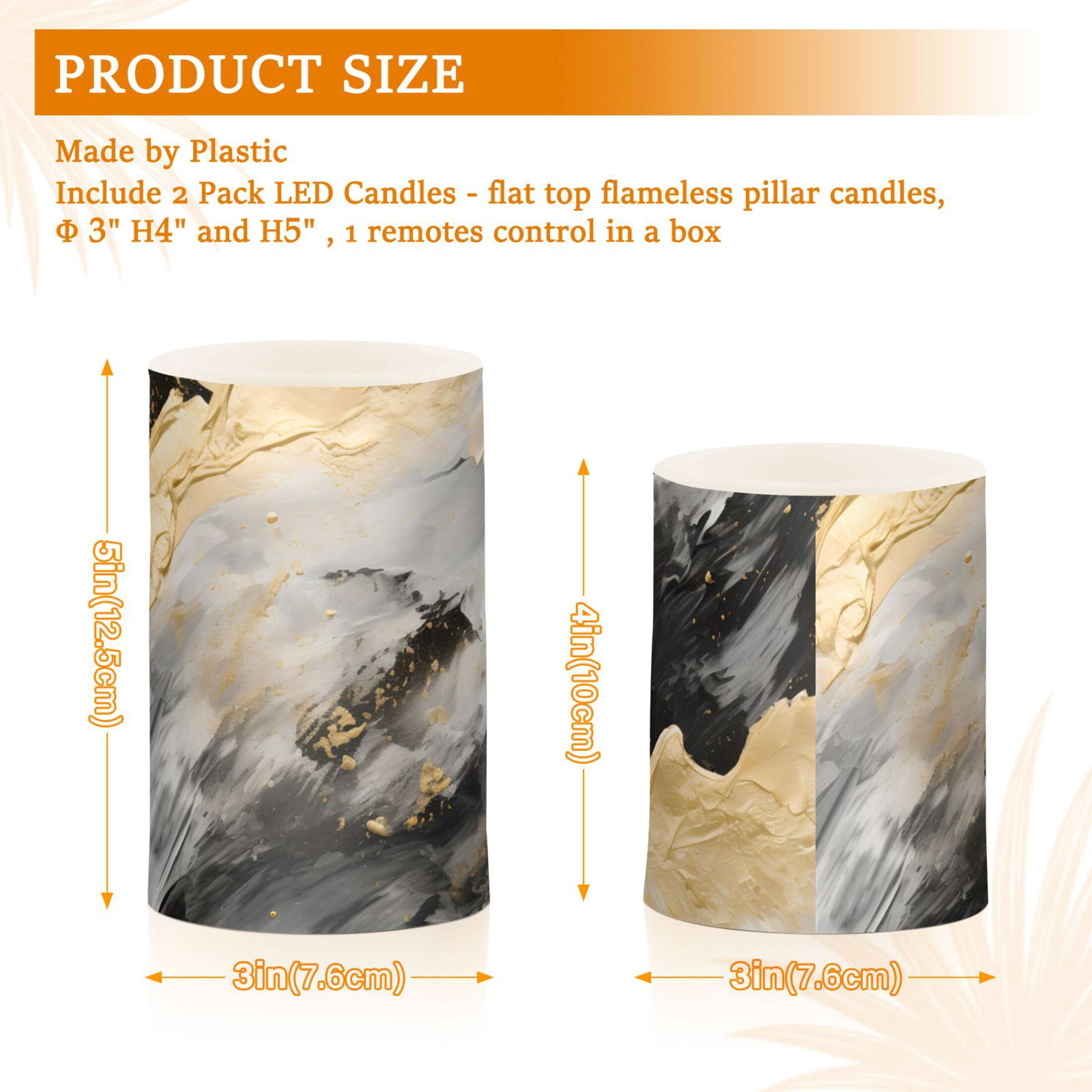 Black White Gold Marble Flameless Candles with Remote Timer LED Battery Operated Flickering Candle Light for Festival Wedding Home Party