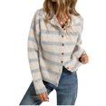 thumbnail image 3 of Women Waist Cinched Long Sleeve Stripe Knitted Cardigan Gray XL, 3 of 8