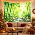 thumbnail image 3 of Bamboo Forest Landscape with Stream and Flowers, Serene Japanese Inspired Scene for Nature Lovers, Botanical Art Print, Housewarming Gift Tapestry Wall Hanging for Bedroom and Living Room, 3 of 7