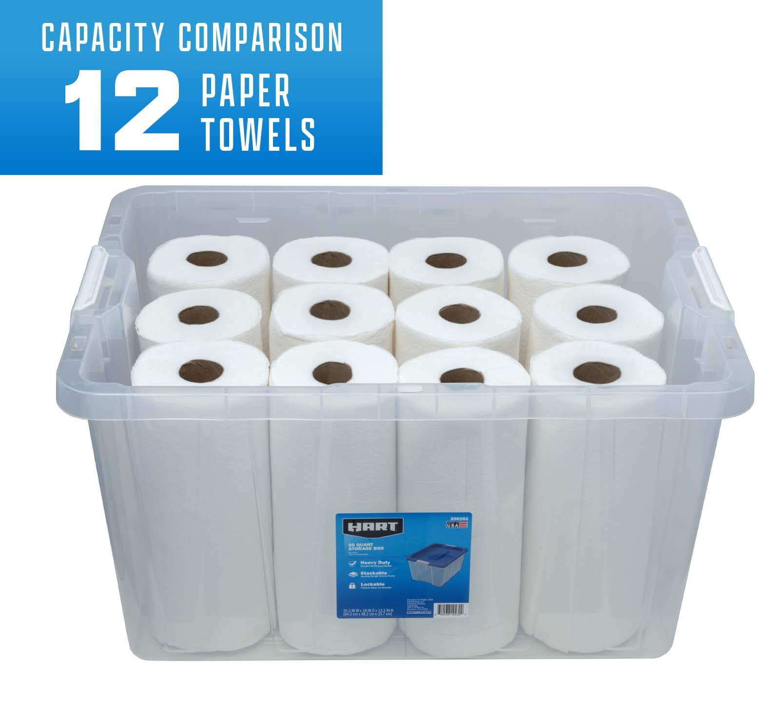 (Pack of 6) HART 68 Quart Latching Plastic Storage Bin Container, Clear