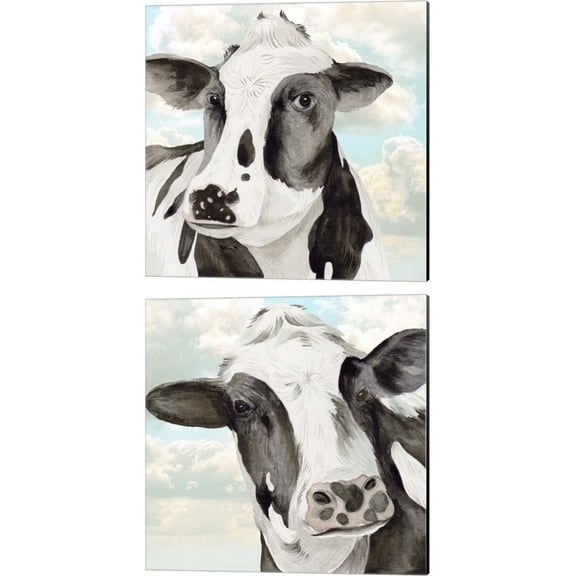 Great Art Now Portrait of a Cow by Melissa Wang 2 Piece Canvas Art Set Each 14"W x 14"H