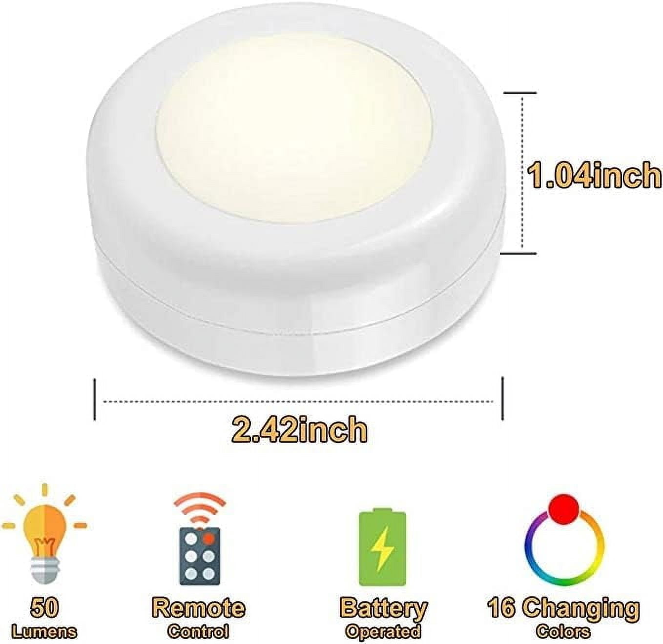 JJEAN-Wireless 16 Color Changing LED Puck Light 3 Pack LED Under Cabinet Lighting Closet Light Battery Powered Night Lights with Remote Control Dimmer & Timing Function