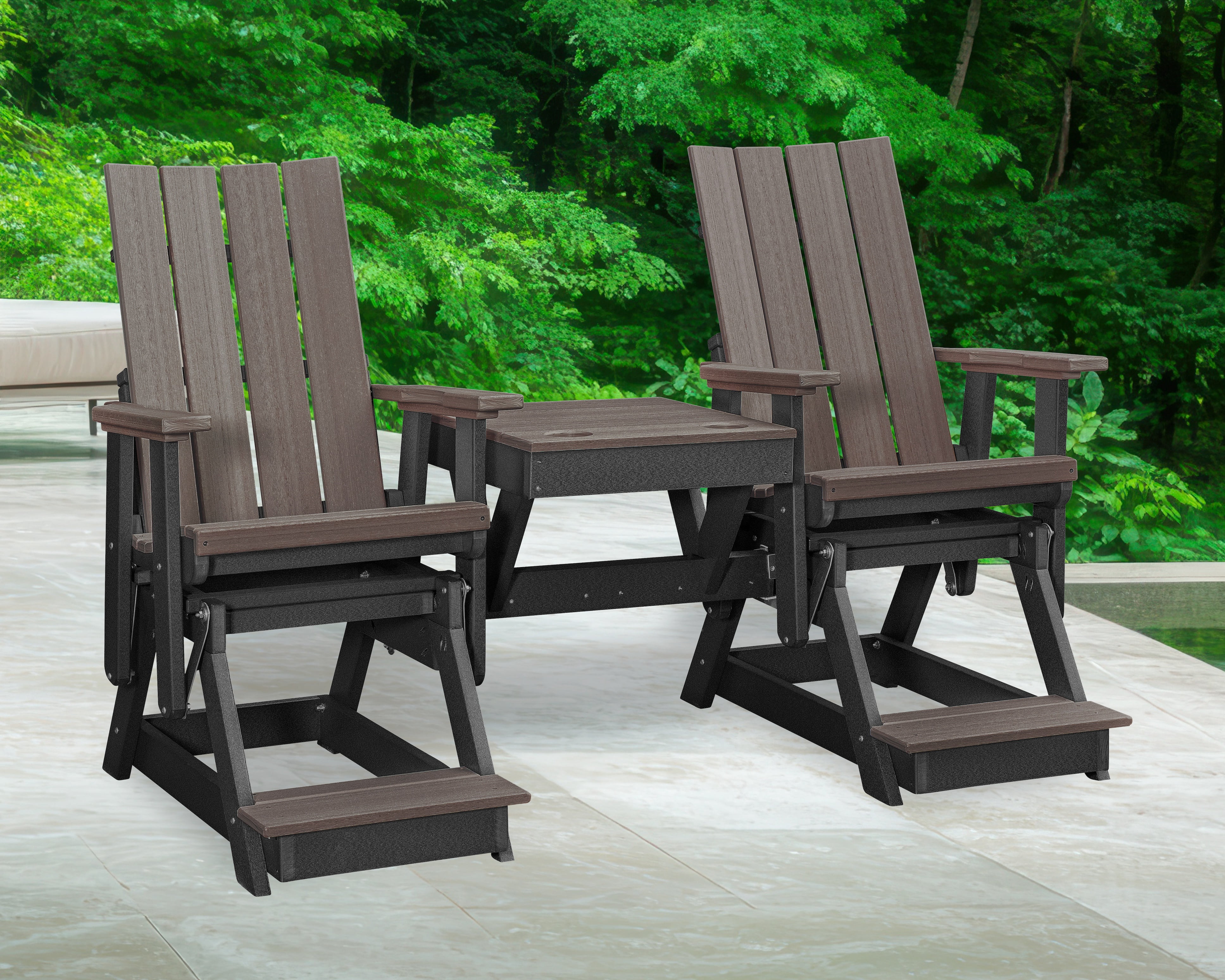 American Furniture Classics Model 416CGBK-K Brandon Balcony Height Double Glider with Center Table in Coastal Gray on a Black Base