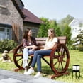 thumbnail image 2 of Outsunny 42" Wood Wagon Wheel Bench Garden Loveseat Rustic Seat, Brown, 2 of 10