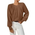 thumbnail image 2 of YueHuiYing Womens Sweaters Casual Long Sleeve Crewneck Knit Lightweight Oversized Crochet Sweater Pullover Tops, 2 of 6