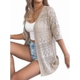 thumbnail image 5 of Cardigan Sweaters for Women Open Front Cropped Crochet Beach Cover Ups Khaki S, 5 of 10