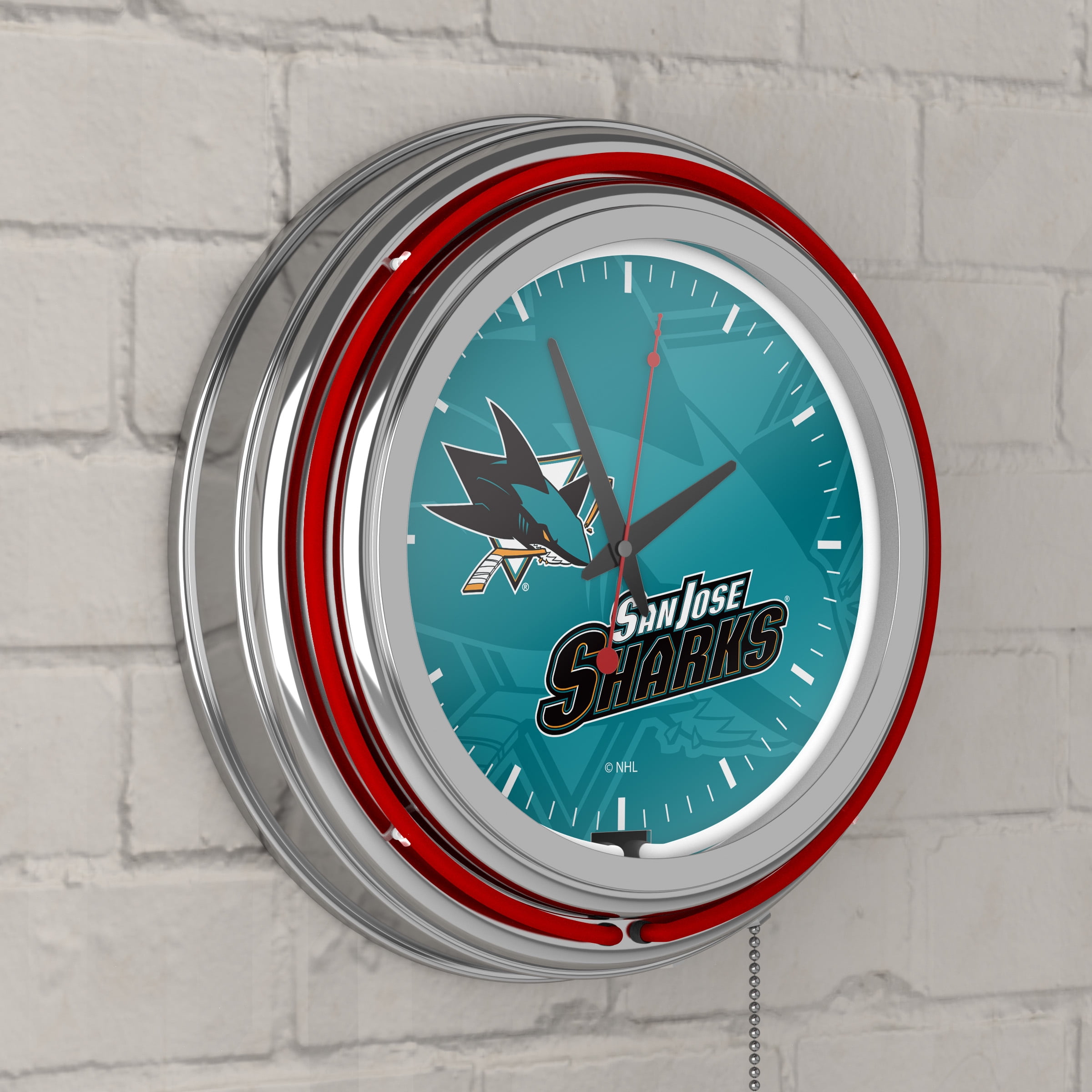 San Jose Sharks Watermark Retro Neon Analog Wall Clock with Pull Chain