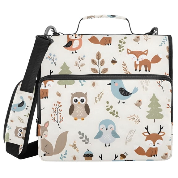 3 Ring Zipper Binder with Shoulder Strap Waterproof Trapper Keeper 2 Inch D-Ring 500 Sheets Capacity Cute Owl Fox Tree