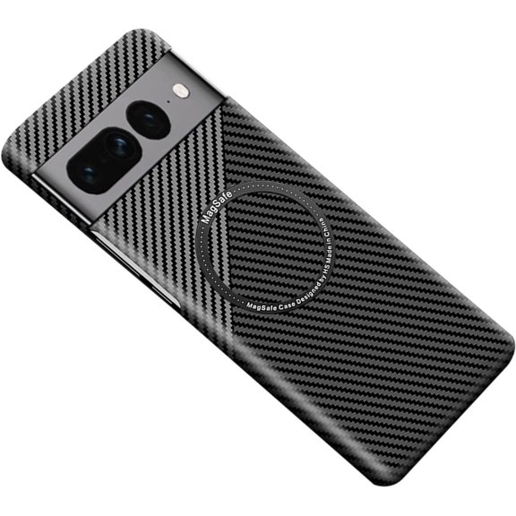 Magnetic Case for Google Pixel 7 Pro Case Compatible with MagSafe Charger Carbon Fiber Slim Ultra Extremely Thin Aramid Fiber Cover, Black&Silver