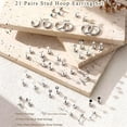 thumbnail image 4 of DESIGNICE 21 Pairs Flatback Stud Earrings, 316L Steel CZ Cartilage Sensitive Ears (Silver), 4 of 7
