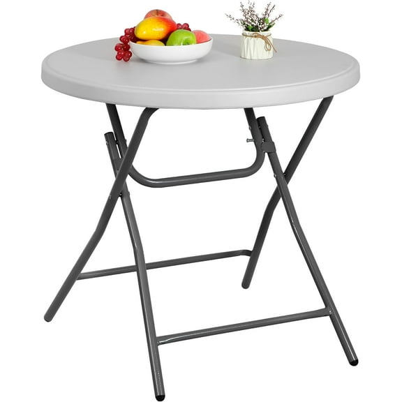 YYEAN  4 ft Round Plastic Folding Table, Portable Foldable Table for Indoor Outdoor Kitchen Party Camping Picnic Wedding, White
