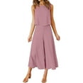 thumbnail image 1 of Roylamp Women's Summer 2 Piece Outfits Round Neck Crop Basic Top Cropped Wide Leg Pants Set Jumpsuits High quality, 1 of 5