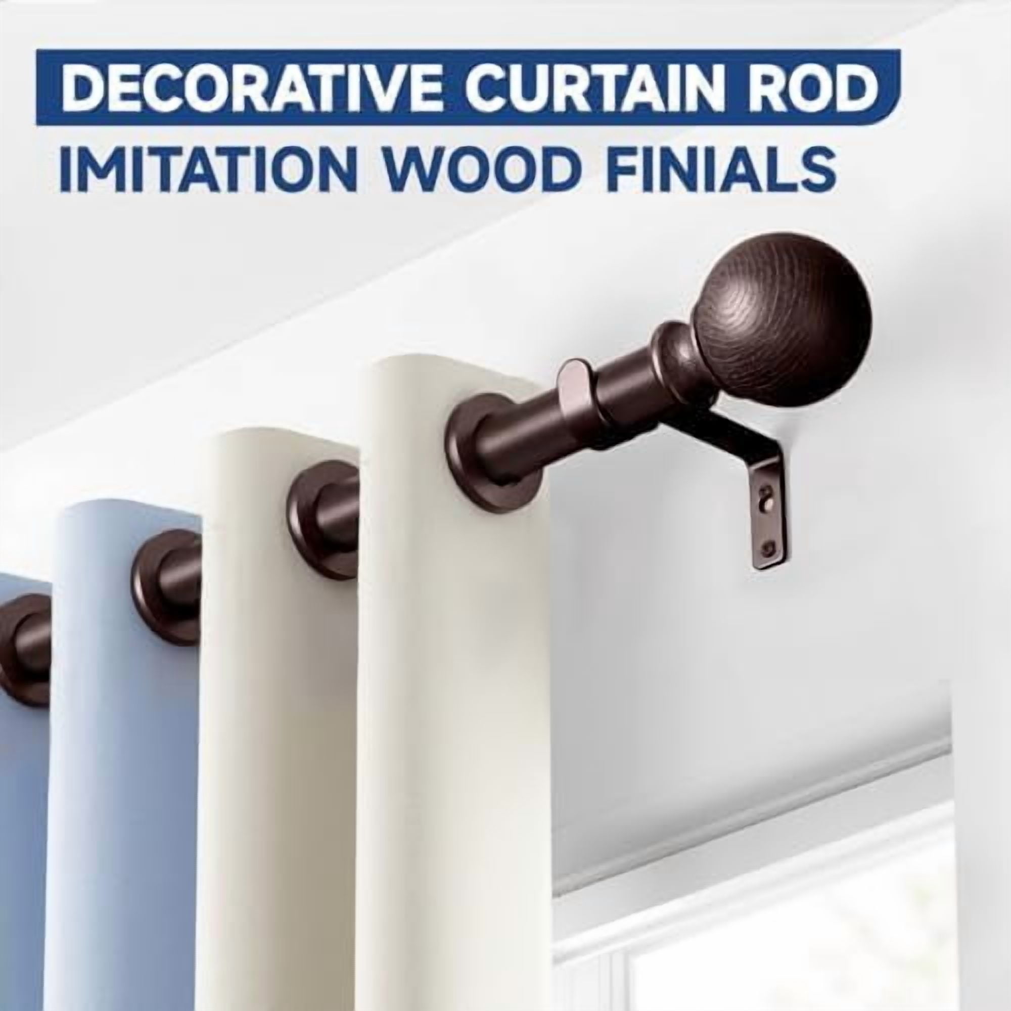 Bronze Curtain Rods for Windows 66 to 120 Inch(5.5-10ft) - 1'' Diameter Heavy Duty Curtain Rods with Imitation Wood Grain Pattern Finials,Adjustable Decorative Curtain Rods Set,28-120''