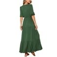 thumbnail image 3 of Vestido Casual de Mujer INSPIRE CHIC con Escote en V, Manga Corta, Cintura con Cordón, Diseño en Capas, Abertura, Corte A, Maxi con Bolsillos, Talla XL, Verde Ejército, 3 of 6