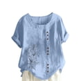 thumbnail image 2 of Gamivast Women's Linen Shirt Loose Fitted Floral Graphic Short Sleeve Casual Blouse Trendy Crew Neck Travel Going out Tops Summer Vacation outfits, 2 of 5