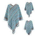thumbnail image 2 of Aoochasliy Winter Scarfs Christmas Clothes Women's Trendy Autumn Contrasting Stripe Tassel Cloak Shawl Tops, 2 of 5