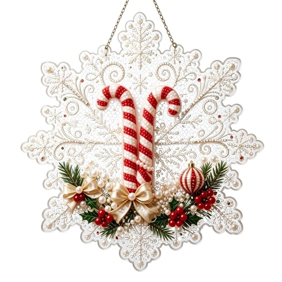 Christmas Diamond Art Painting Kits for Adults, Pearl Art DIY Kit Diamonds Painting Kit Crystal Wall Window Hanging Pendant Candy Cane Ornaments