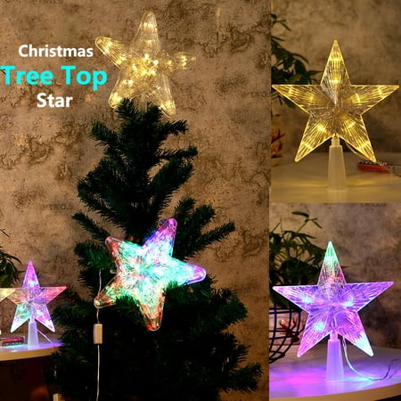 LED Tree Topper Star Christmas Decorations Top Xmas Star Light Up Glitter