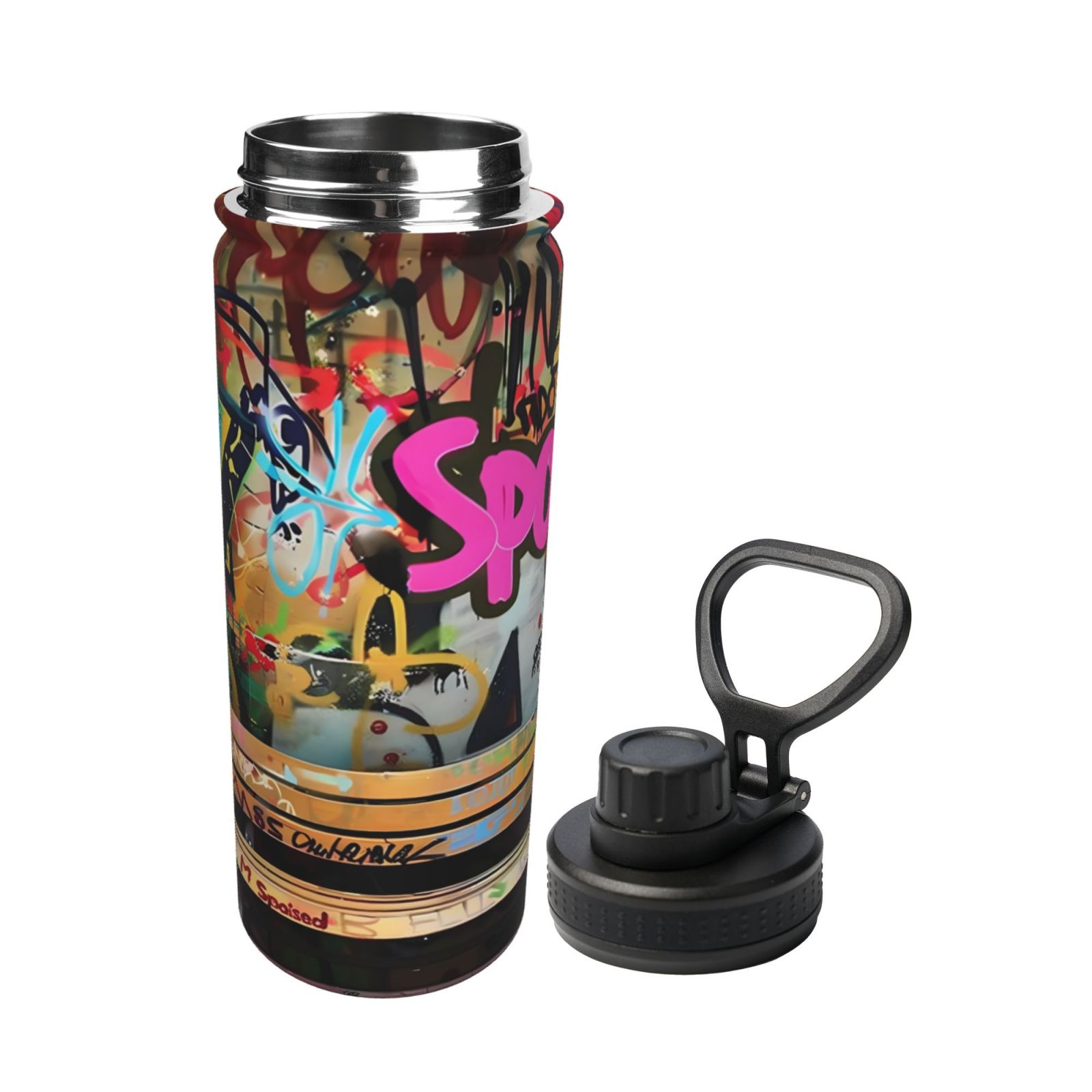 Picia Graffiti Lamp Urban Scene Pattern Water Bottle 18 oz Stainless Steel Insulated Bottles With Handle Leak Proof Gym Sport Water Jug BPA-free insulated kettle For Men Women Adults