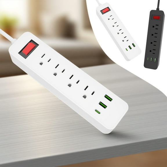 OEFNTAC Home and Kitchen Multi Plug Power Strip 78.7in Extension Cord Multiple USB Outlets Child Protection Door Home Office Dorm Room Safety Spring Resetting Black White 23cm