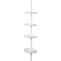 Mainstays Adjustable Tension Steel Shower Pole Caddy, 3 Shelves, 60" - 96", White Finish