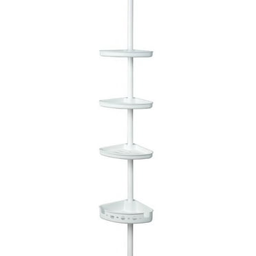 Mainstays Adjustable Tension Steel Shower Pole Caddy, 3 Shelves, 60" - 96", White Finish