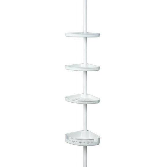 Mainstays Adjustable Tension Steel Shower Pole Caddy, 3 Shelves, White, 60" - 96"