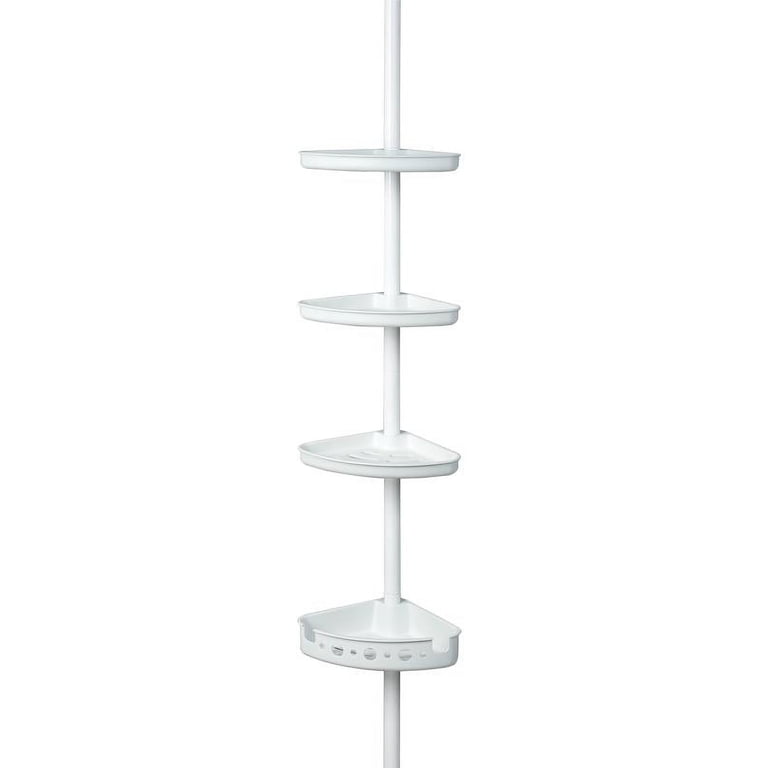 Mainstays Adjustable Tension Shower Pole Caddy, 3 Shelves, White photo 1