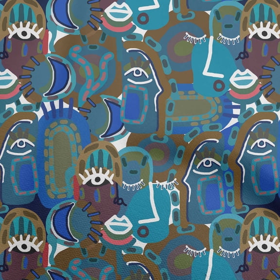 oneOone Viscose Chiffon Medium Blue Fabric Abstracts Fabric For Sewing Printed Craft Fabric By The Yard 42 Inch Wide