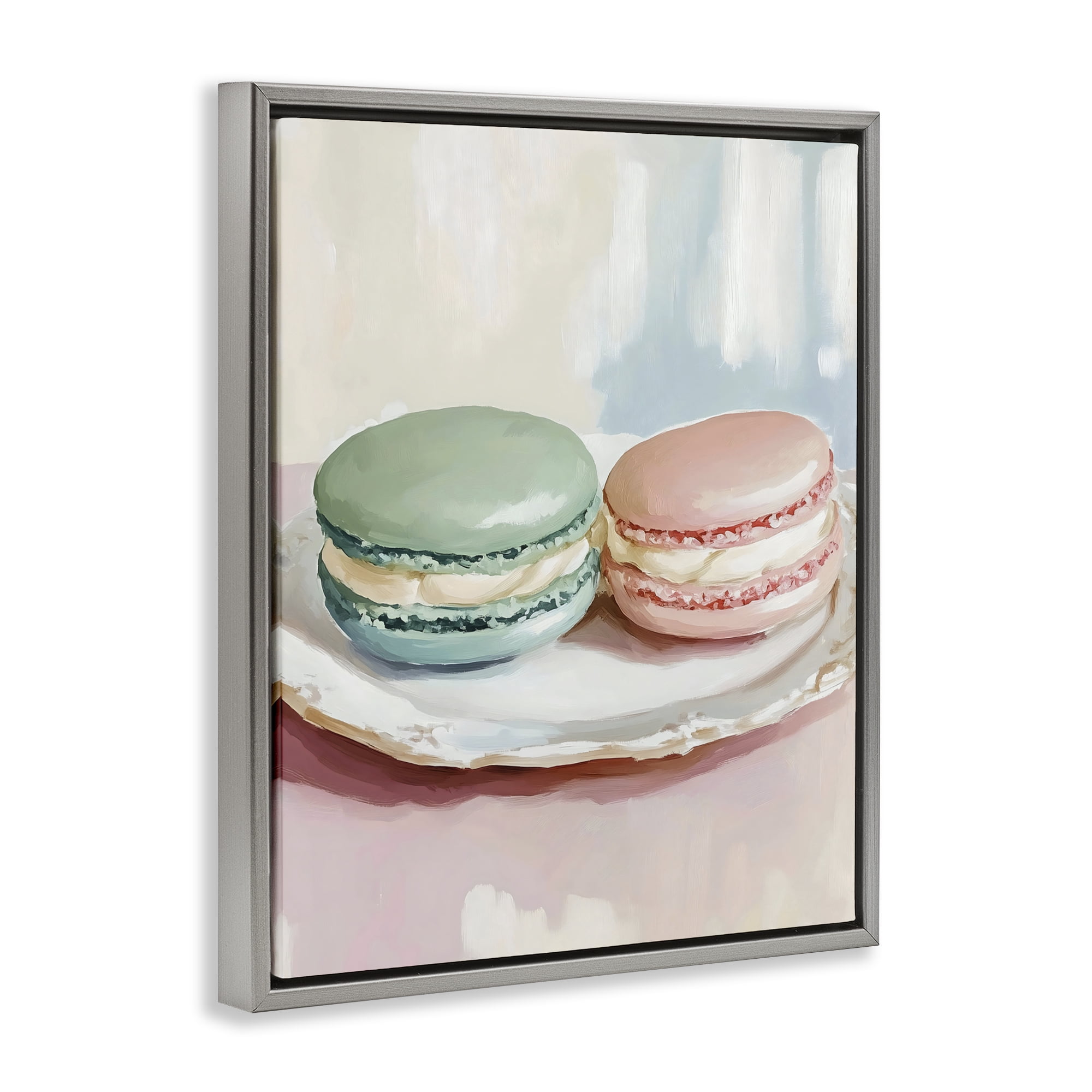 Stupell Industries Pastel Macarons on Plate Gray Framed Floater Canvas Wall Art, design by The Prints Vibe