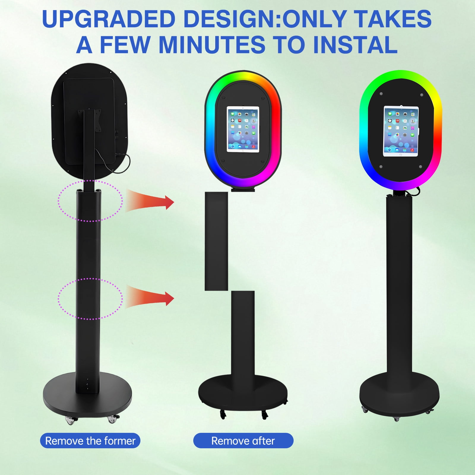 Portable iPad Photo Booth Stand with RGB Ring Light - Compatible with 10.2" to 13" iPad Pro/Air, Party Selfie Station for Weddings & Corporate Events (Black)​